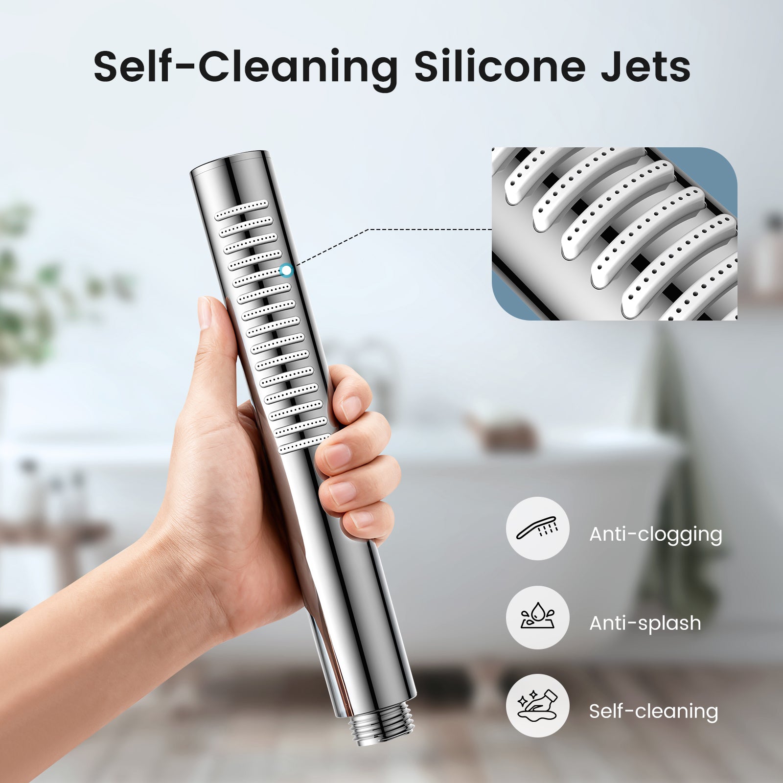 Feelso Handheld Shower Heads, Water Saving High Pressure Shower Heads with Self Cleaning Silicone Nozzles-ABS Chrome, Universal Shower Head with Standard G1/2" Connector