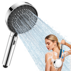 FEELSO High Pressure Shower Head with Adjustable Handle Length, 5+1 Modes | Power handheld Shower Head with 1.8m hose,Massage Brush,Water-Saving,Anti-Clog,4.53in Panel, for Adults Kid Pet Elder,Silver