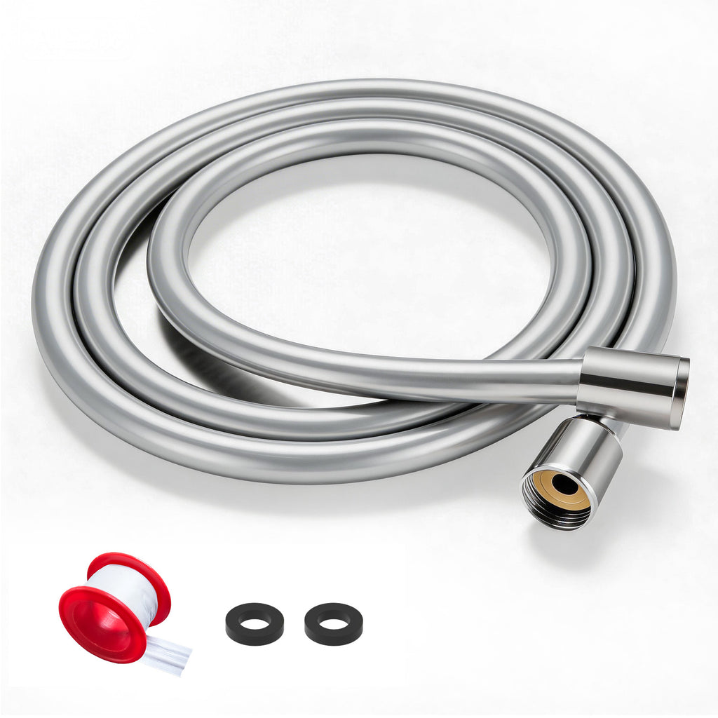 FEELSO Shower Hose 1.6m, PVC Smooth Shower Pipe, Leakproof Universal Standard G1/2 Long Shower Hose for Anti-Explosion & Anti-Kink & High Pressure Resistant, Replacement Shower Pipe (Silver)