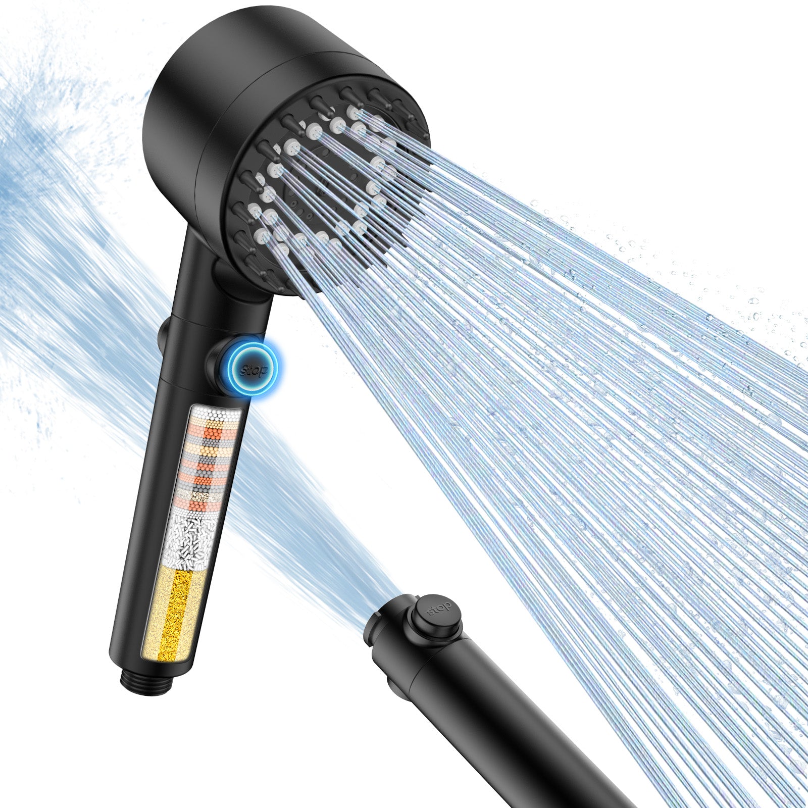 FEELSO Filtered Shower Head with Hand Shower, High Pressure Shower Head with 4 Spray Jets with Filters and Improved Anti-Clogging Nozzles for Hard Water, Removes Chlorine, Black