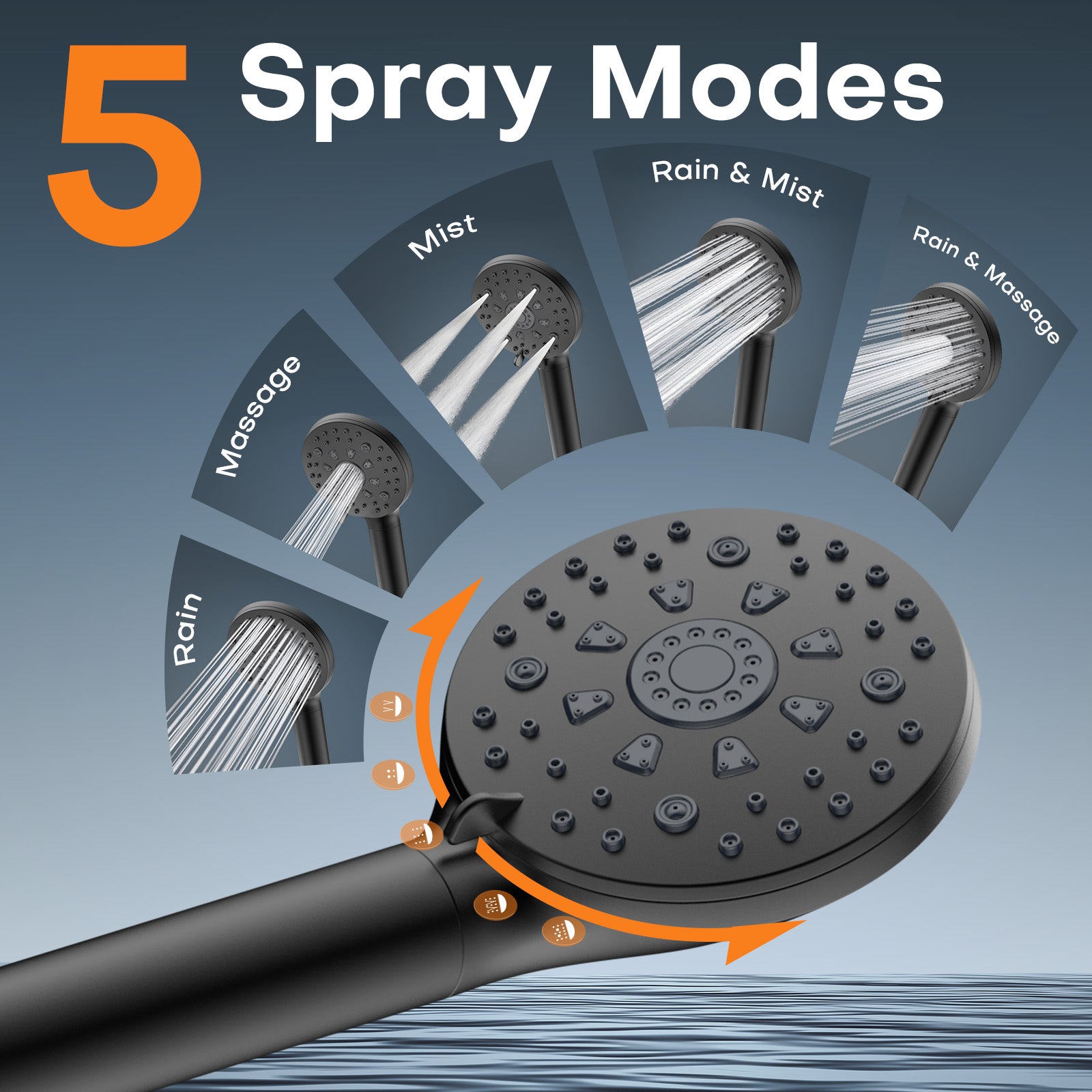 Digiroot Hard Water Filter Shower Head with 15 Stage Filter, 7 Spray Modes High Pressure Shower Head and 1.5M Hose, Universal Handheld Filtered Shower Heads for Remove Residual Chlorine - Black