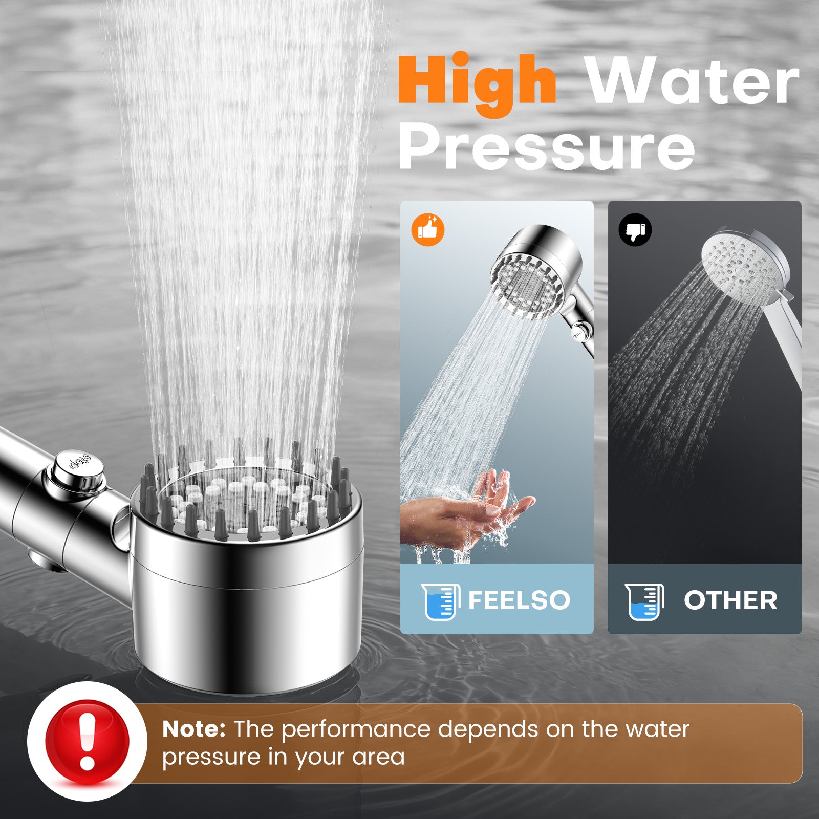 FEELSO Shower Head Filter with 15 Stage Filter & 3+1 Spray Modes High Pressure Shower Heads for Hard Water, Handheld Massage Shower Filter for Remove Chlorine, Reduce Dry Itchy Skin, Silver