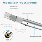 FEELSO Shower Hose 1.6m, PVC Smooth Shower Pipe, Leakproof Universal Standard G1/2 Long Shower Hose for Anti-Explosion & Anti-Kink & High Pressure Resistant, Replacement Shower Pipe (Silver)