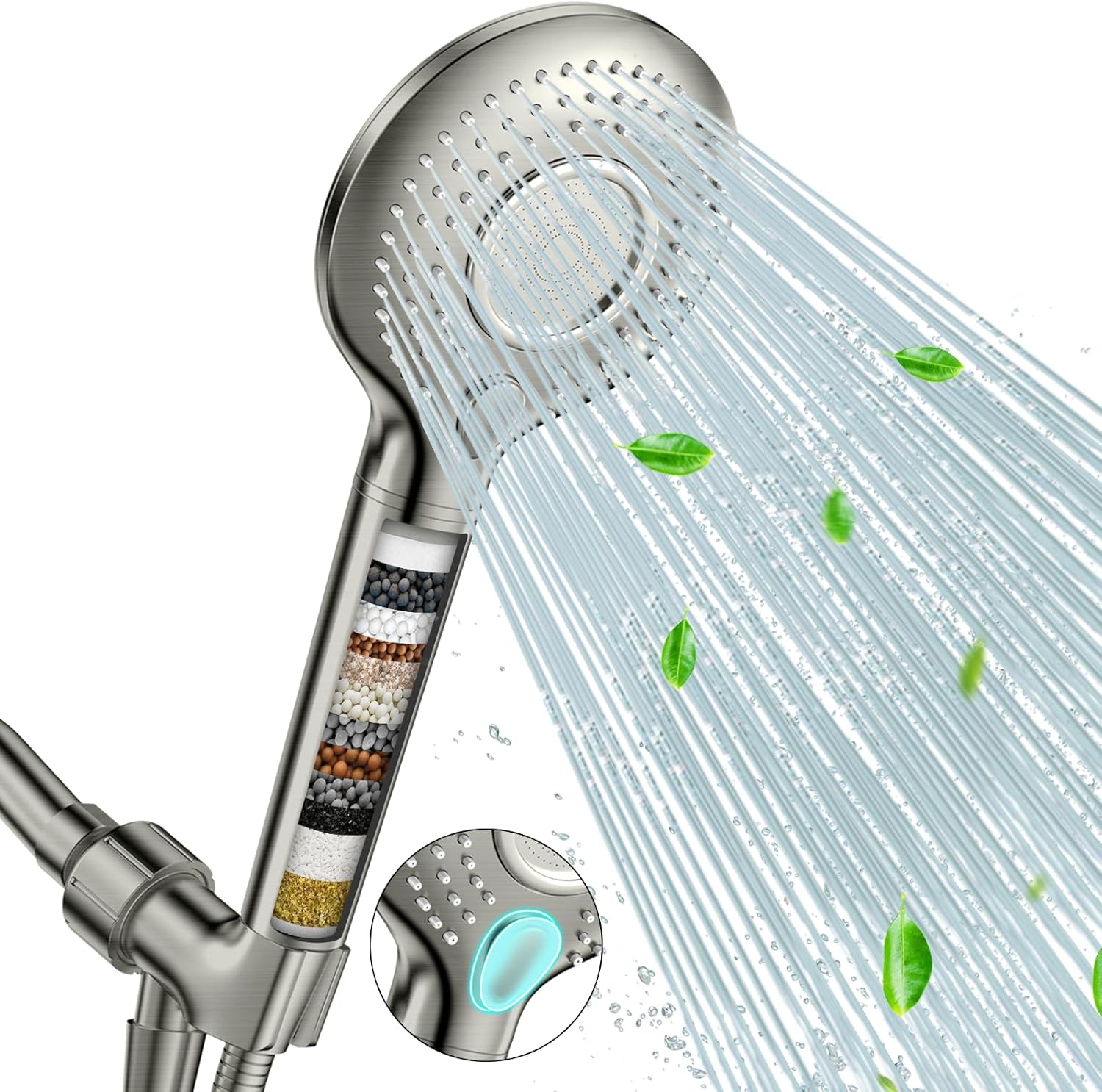 FEELSO Filtered Shower Head with Handheld  with 60" Hose and 15 Stage Water Softener Filters