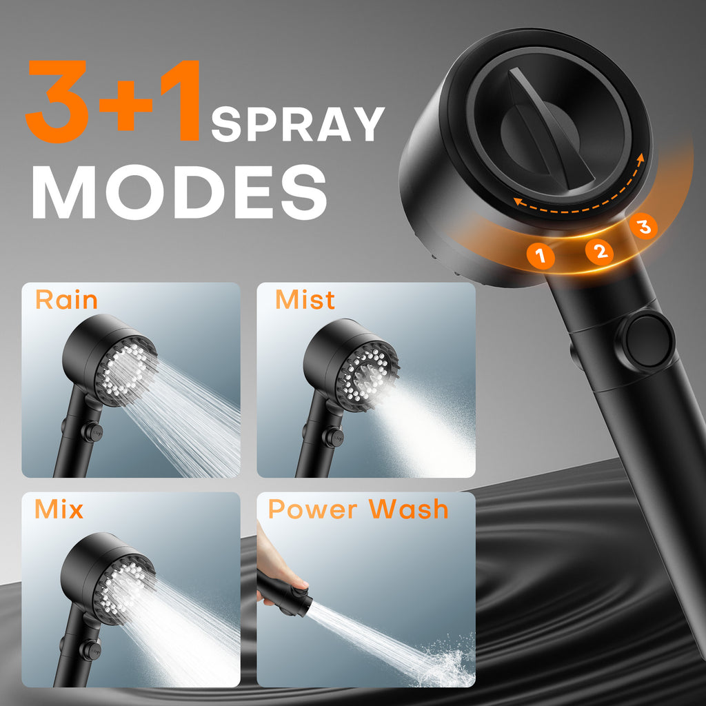 FEELSO Filtered Shower Head with Hand Shower, High Pressure Shower Head with 4 Spray Jets with Filters and Improved Anti-Clogging Nozzles for Hard Water, Removes Chlorine, Black