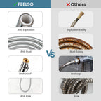 FEELSO Shower Hose 1.6m, PVC Smooth Shower Pipe, Leakproof Universal Standard G1/2 Long Shower Hose for Anti-Explosion & Anti-Kink & High Pressure Resistant, Replacement Shower Pipe (Silver)