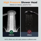 FEELSO High Pressure Shower Head, 5 Spray Modes with Anti-Clog Nozzles, Turbocharged Design, Power Boost Handheld Shower & 1.5m Shower Hose, Wide Spray, Universal Fit for Low Water Pressure, Black