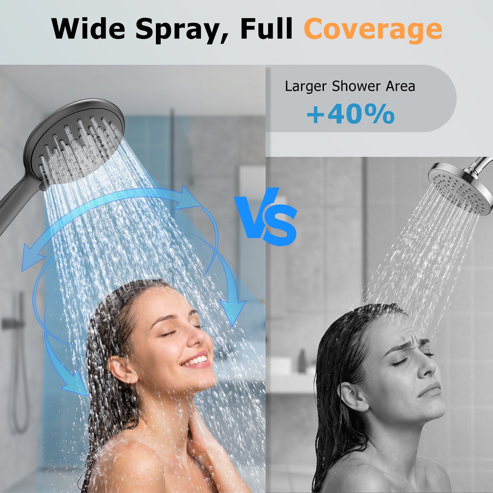 FEELSO High Pressure Shower Head, 5 Spray Modes with Anti-Clog Nozzles, Turbocharged Design, Power Boost Handheld Shower & 1.5m Shower Hose, Wide Spray, Universal Fit for Low Water Pressure, Black