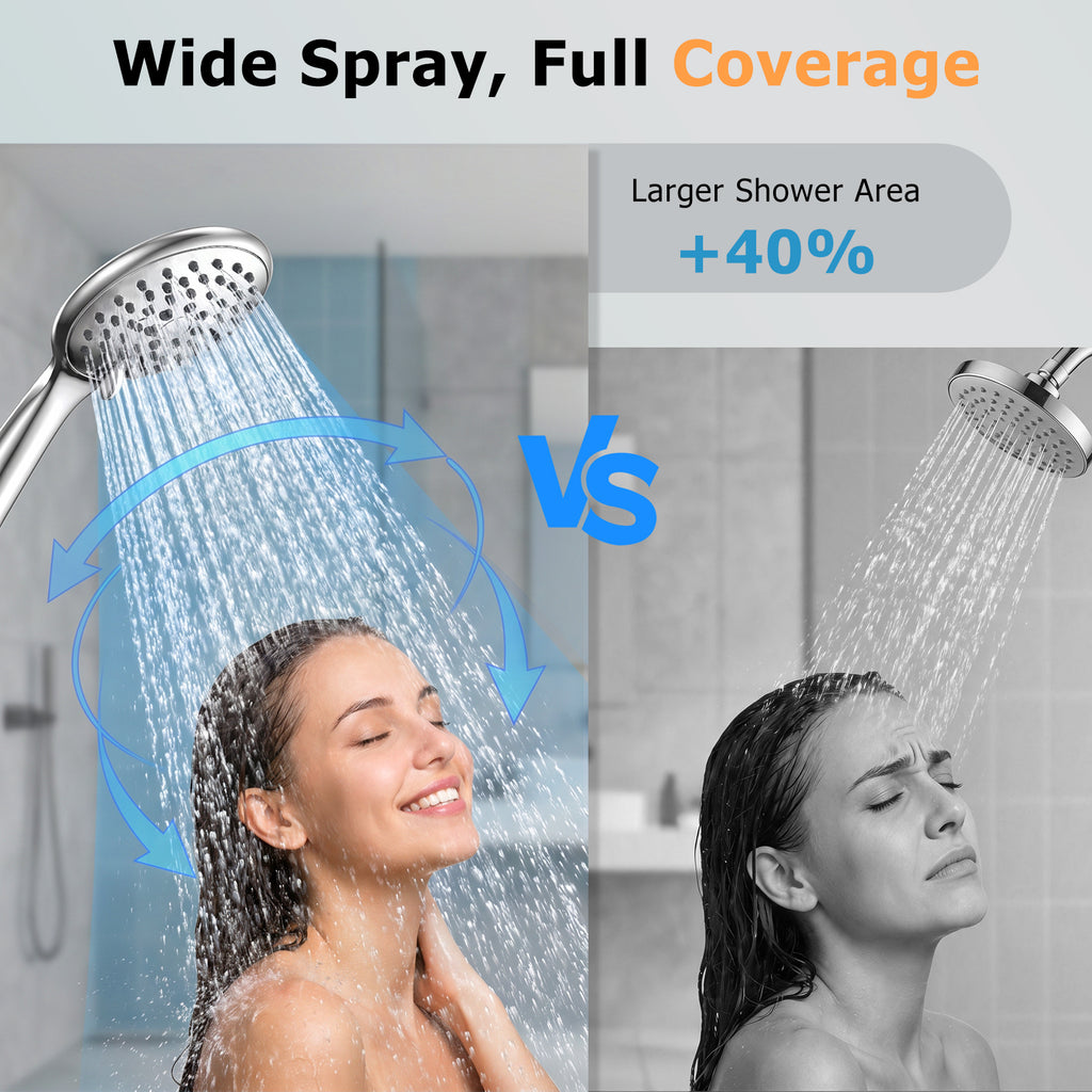 FEELSO High Pressure Shower Head, 5 Spray Modes with Anti-Clog Nozzles, Turbocharged Design, Power Boost Handheld Shower & 1.5m Shower Hose, Wide Spray, Universal Fit for Low Water Pressure, Chrome