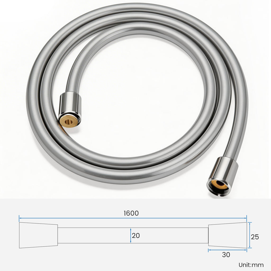 FEELSO Shower Hose 1.6m, PVC Smooth Shower Pipe, Leakproof Universal Standard G1/2 Long Shower Hose for Anti-Explosion & Anti-Kink & High Pressure Resistant, Replacement Shower Pipe (Silver)