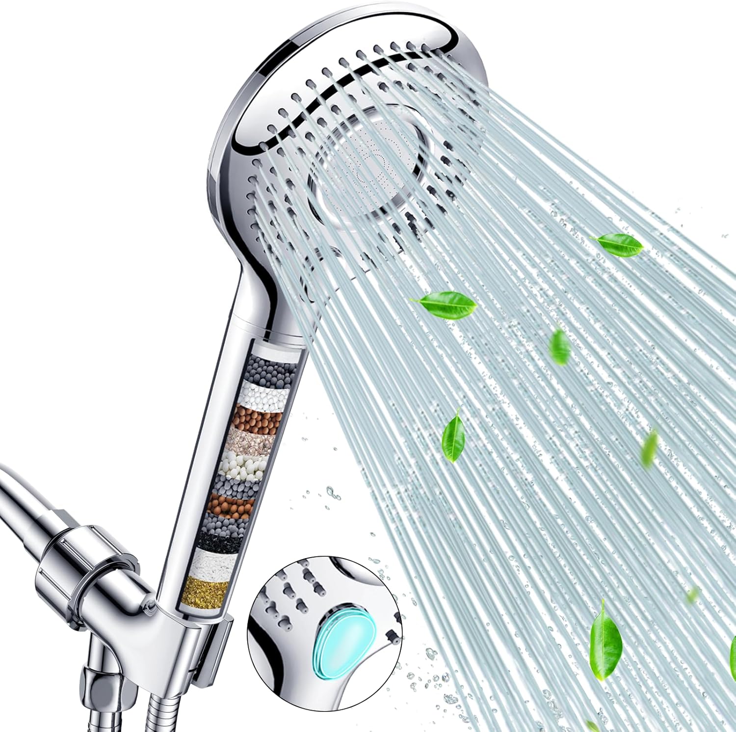 FEELSO Filtered Shower Head with Handheld  with 60" Hose and 15 Stage Water Softener Filters