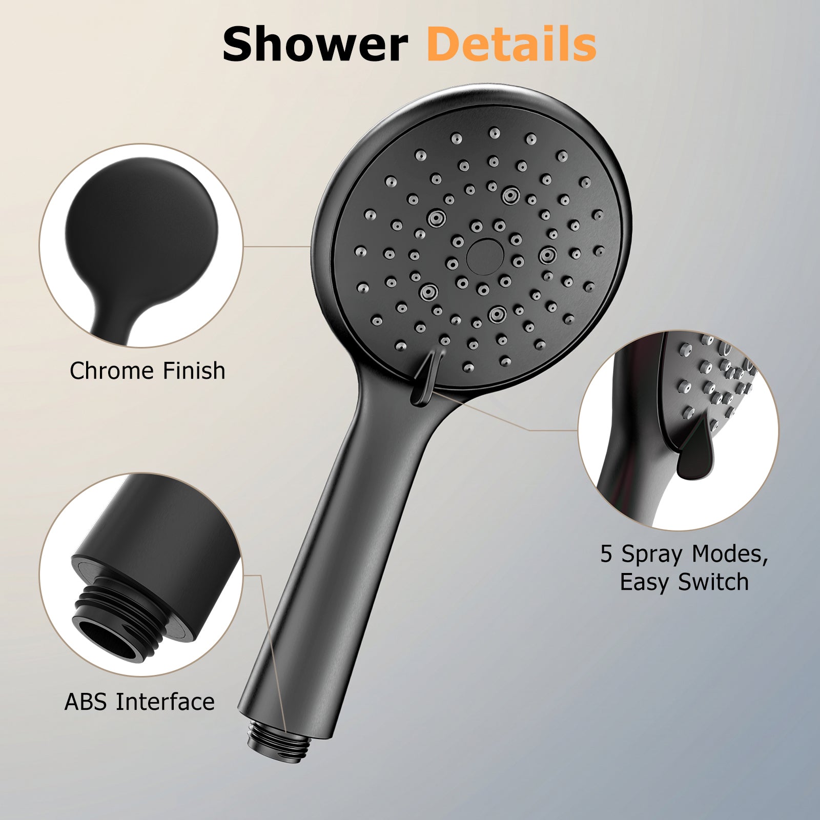 FEELSO High Pressure Shower Head, 5 Spray Modes with Anti-Clog Nozzles, Turbocharged Design, Power Boost Handheld Shower & 1.5m Shower Hose, Wide Spray, Universal Fit for Low Water Pressure, Black