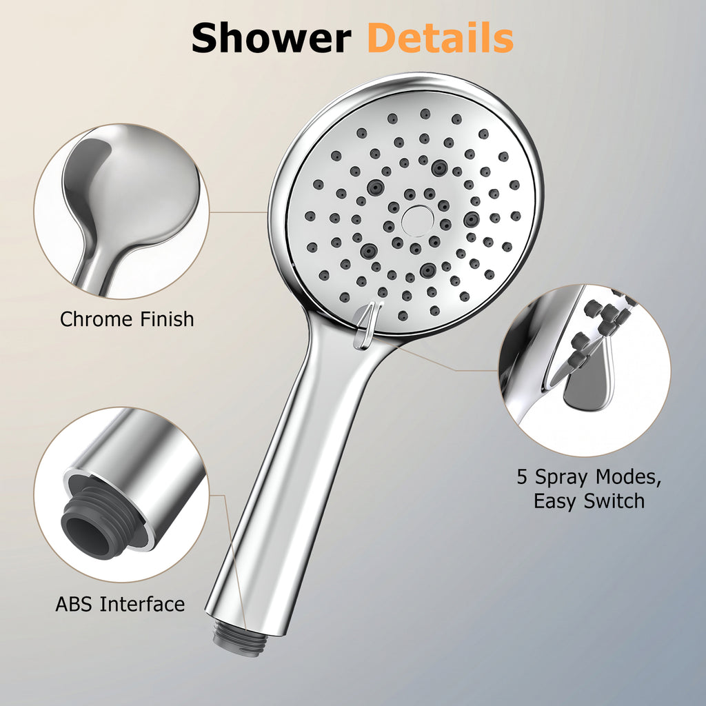 FEELSO High Pressure Shower Head, 5 Spray Modes with Anti-Clog Nozzles, Turbocharged Design, Power Boost Handheld Shower & 1.5m Shower Hose, Wide Spray, Universal Fit for Low Water Pressure, Chrome