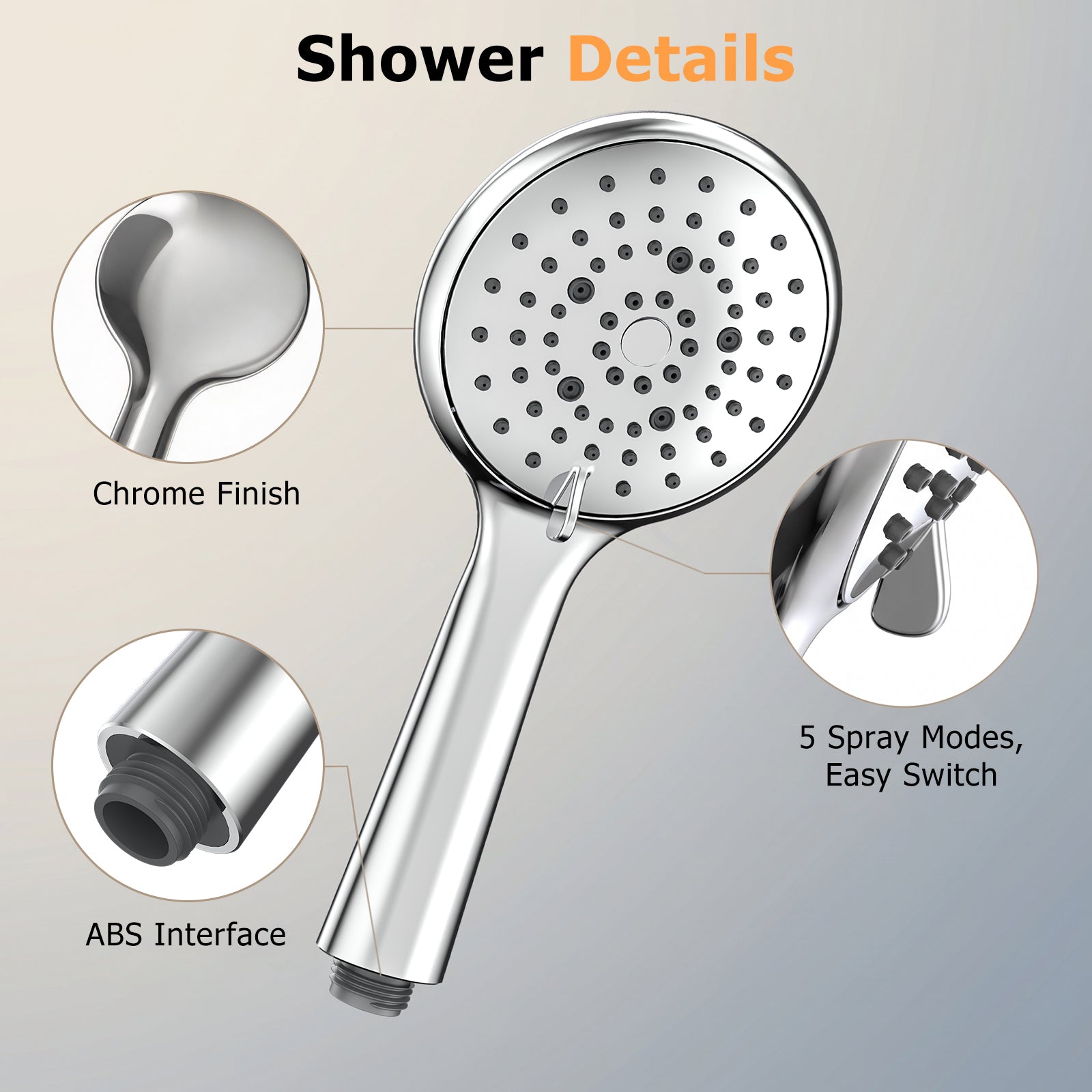 FEELSO High Pressure Shower Head, 5 Spray Modes with Anti-Clog Nozzles, Powerful Boosting Handheld Showerhead, Universal Fit for Low Water Pressure, Chrome