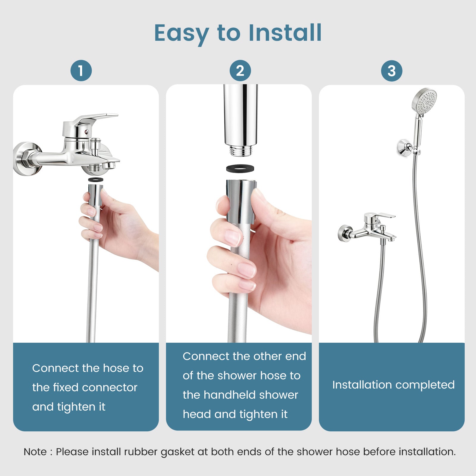 FEELSO Shower Hose 1.6m, PVC Smooth Shower Pipe, Leakproof Universal Standard G1/2 Long Shower Hose for Anti-Explosion & Anti-Kink & High Pressure Resistant, Replacement Shower Pipe (Silver)