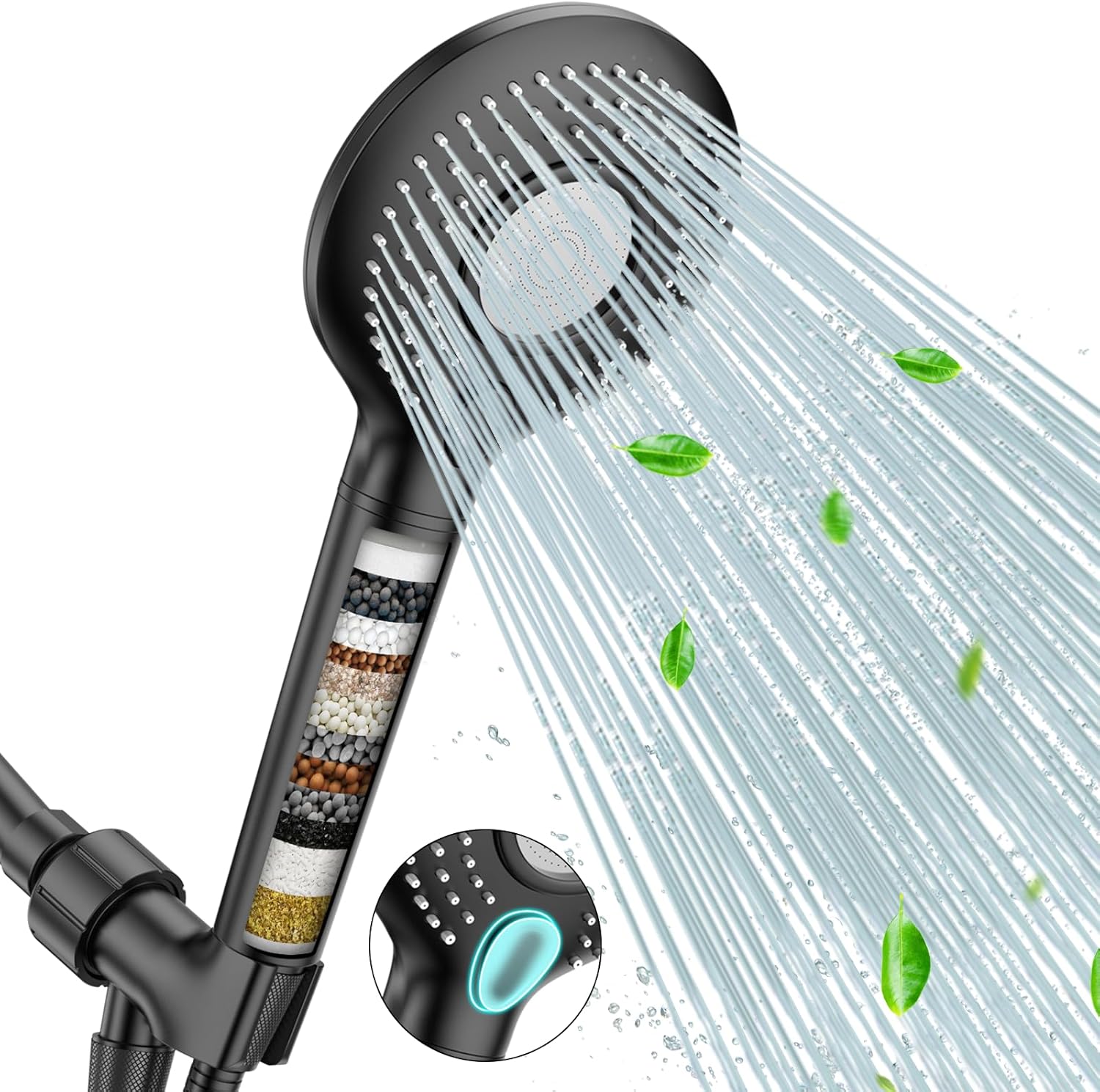 FEELSO Filtered Shower Head with Handheld  with 60" Hose and 15 Stage Water Softener Filters