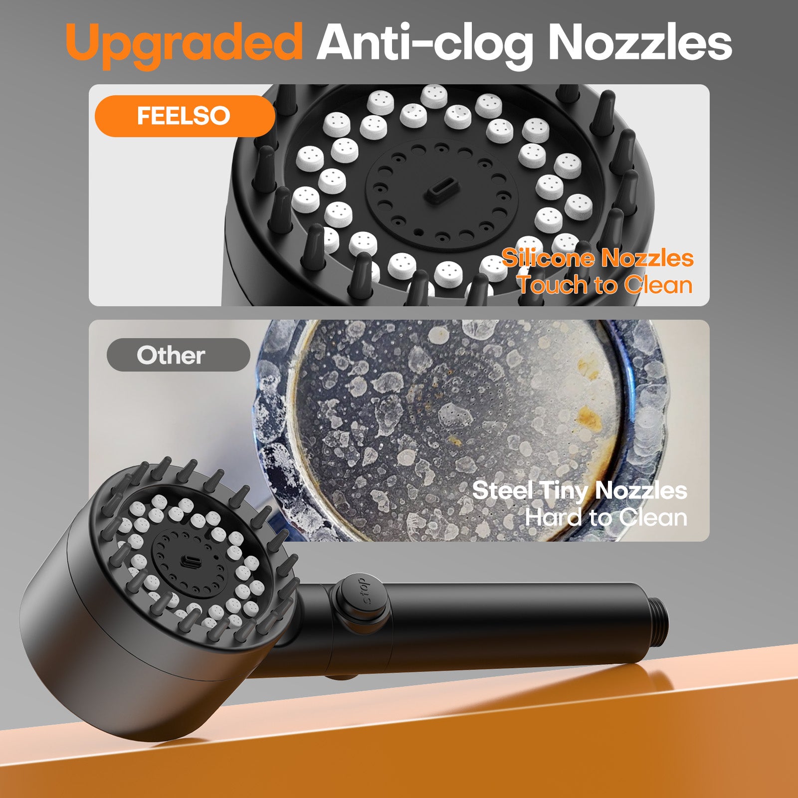 FEELSO Filtered Shower Head with Hand Shower, High Pressure Shower Head with 4 Spray Jets with Filters and Improved Anti-Clogging Nozzles for Hard Water, Removes Chlorine, Black