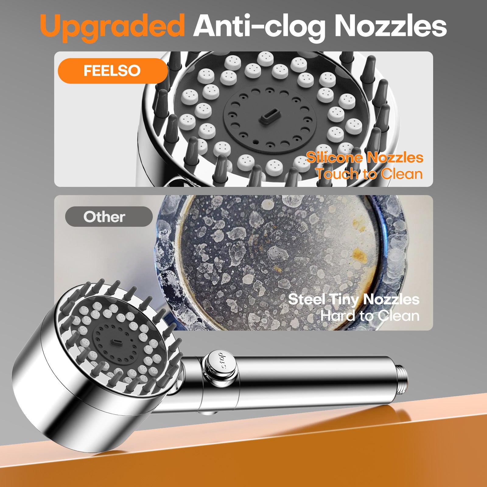 FEELSO Shower Head Filter with 15 Stage Filter & 3+1 Spray Modes High Pressure Shower Heads for Hard Water, Handheld Massage Shower Filter for Remove Chlorine, Reduce Dry Itchy Skin, Silver