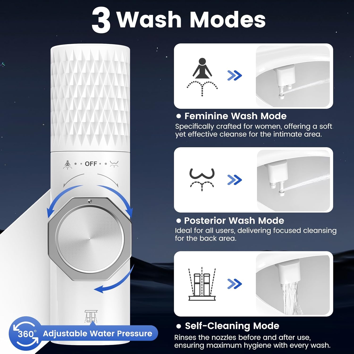 Feelso Bidet Attachment for Toilet UK with Filter, Non-Electric Ultra Slim Cold Water Bidet, Retractable Self-Clean Dual Nozzles for Frontal & Rear Wash, Adjustable Water Pressure, Easy Installation