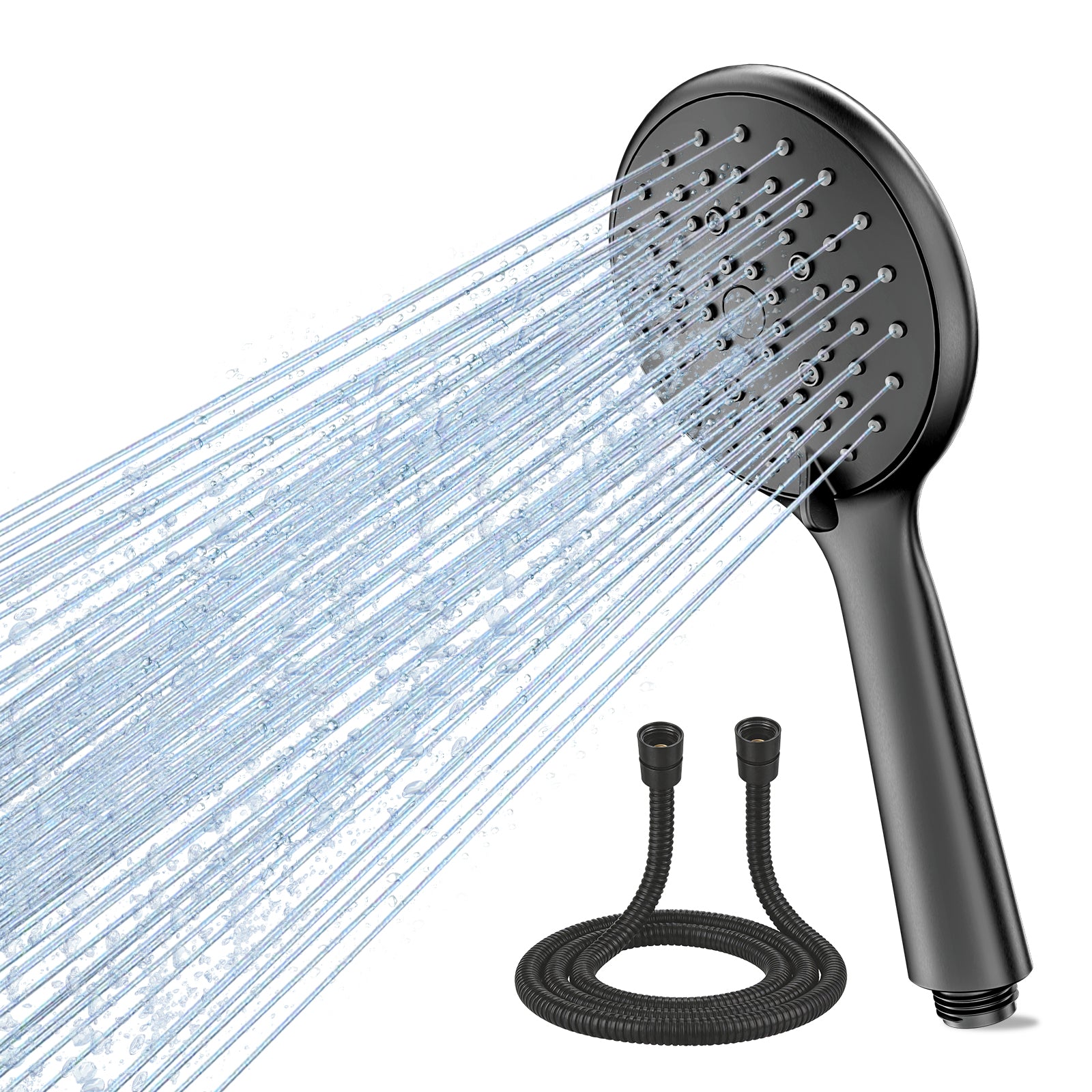 FEELSO High Pressure Shower Head, 5 Spray Modes with Anti-Clog Nozzles, Turbocharged Design, Power Boost Handheld Shower & 1.5m Shower Hose, Wide Spray, Universal Fit for Low Water Pressure, Black