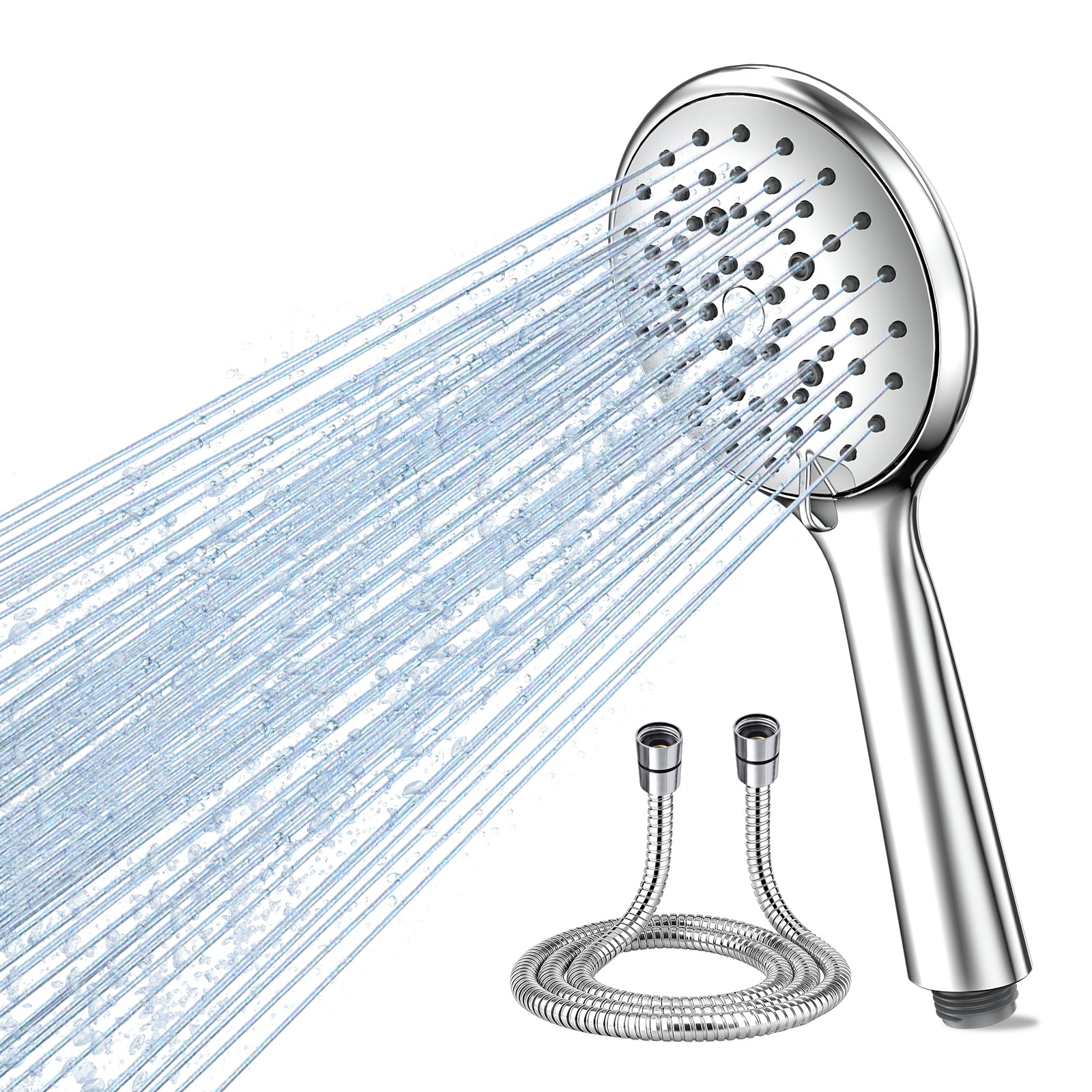 FEELSO High Pressure Shower Head, 5 Spray Modes with Anti-Clog Nozzles, Turbocharged Design, Power Boost Handheld Shower & 1.5m Shower Hose, Wide Spray, Universal Fit for Low Water Pressure, Chrome