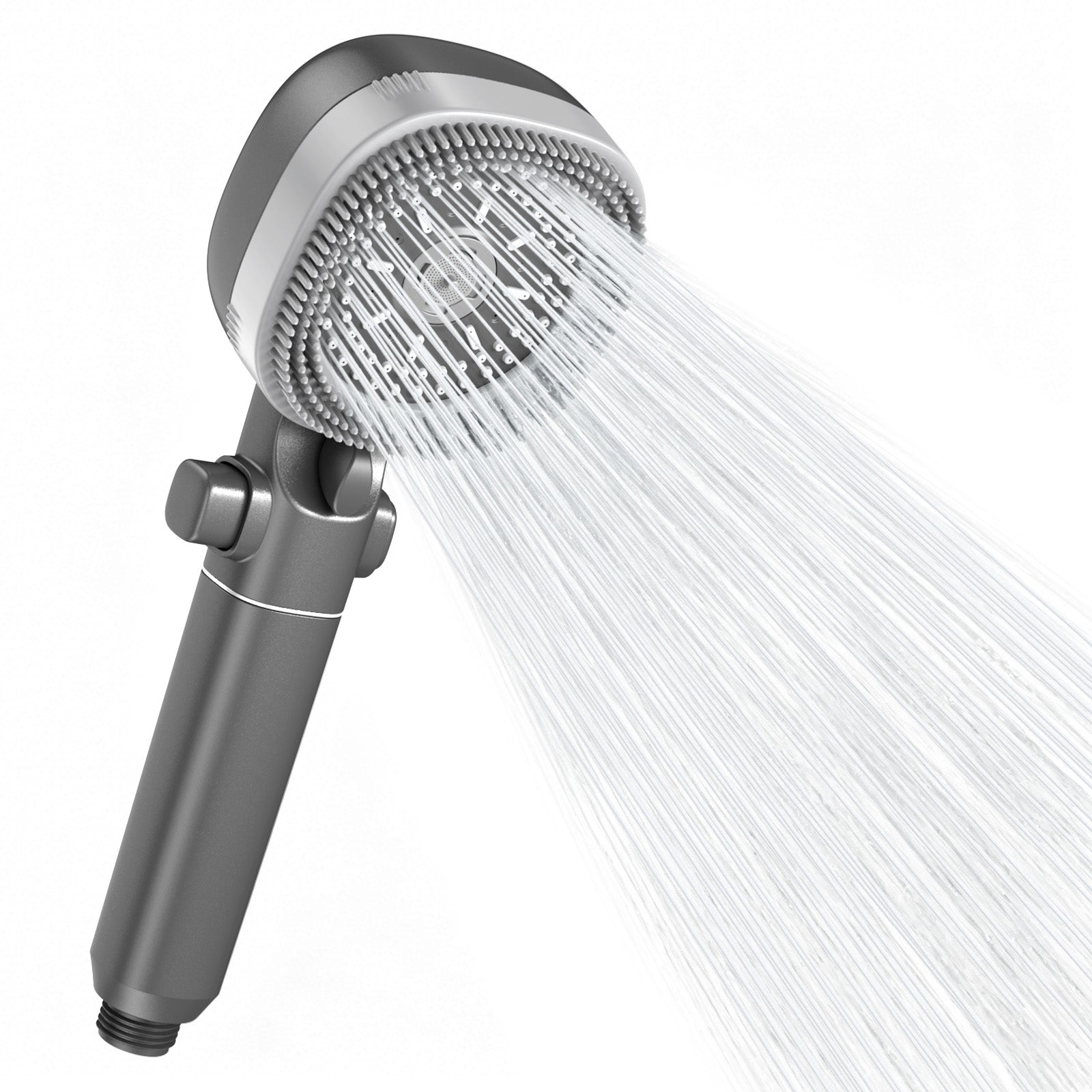 Feelso Hard Water Filter Shower Head Square, 4 Spray Modes with Filter, Grey, Water Saving High Pressure Handheld Shower Head for UK Low Pressure, Massage Brush, for Removes 99% Residual Chlorine