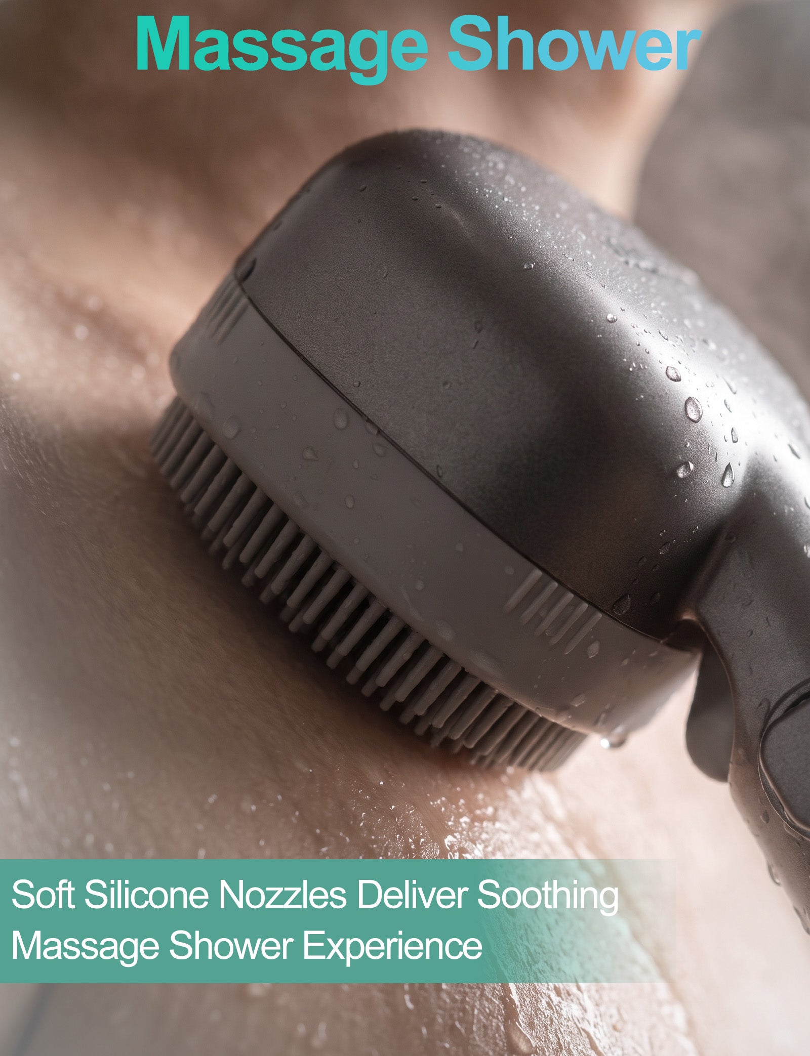 Feelso Hard Water Filter Shower Head Square, 4 Spray Modes with Filter, Grey, Water Saving High Pressure Handheld Shower Head for UK Low Pressure, Massage Brush, for Removes 99% Residual Chlorine